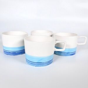 4 VTG 70s Colortone Handpainted Azul Coffee Tea Cup Set Blue Turquoise Japan